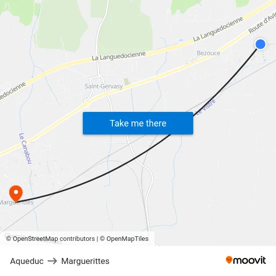 Aqueduc to Marguerittes map