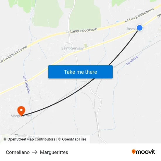 Corneliano to Marguerittes map