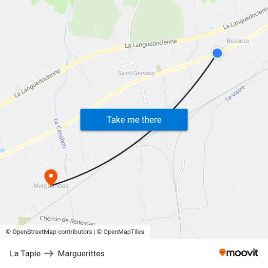La Tapie to Marguerittes map