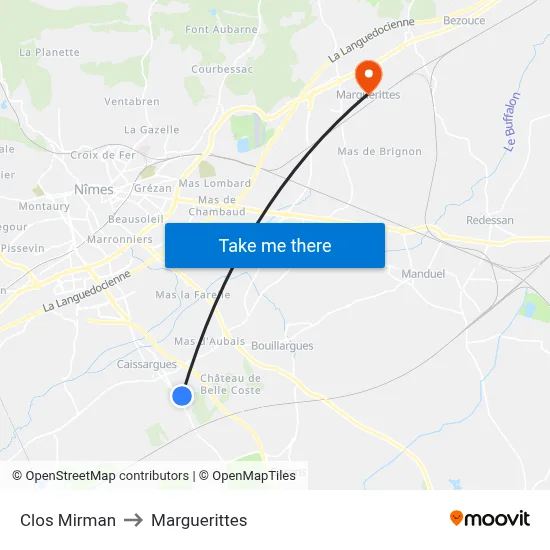 Clos Mirman to Marguerittes map