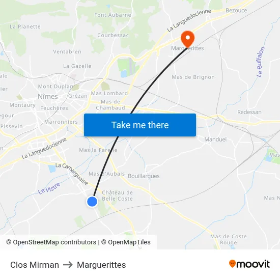 Clos Mirman to Marguerittes map