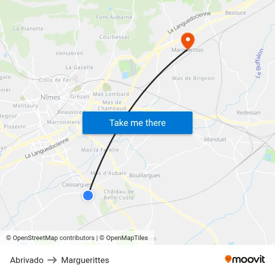 Abrivado to Marguerittes map