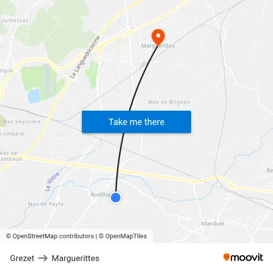 Grezet to Marguerittes map