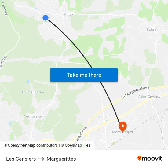 Les Cerisiers to Marguerittes map