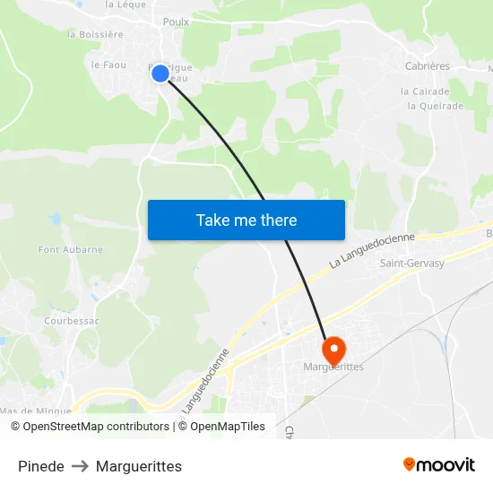 Pinede to Marguerittes map