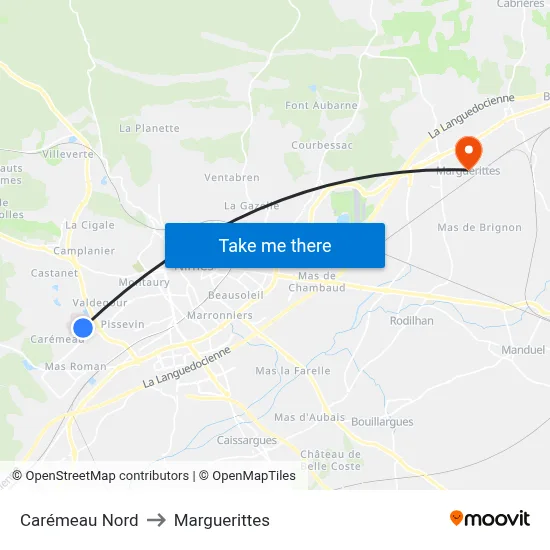 Carémeau Nord to Marguerittes map