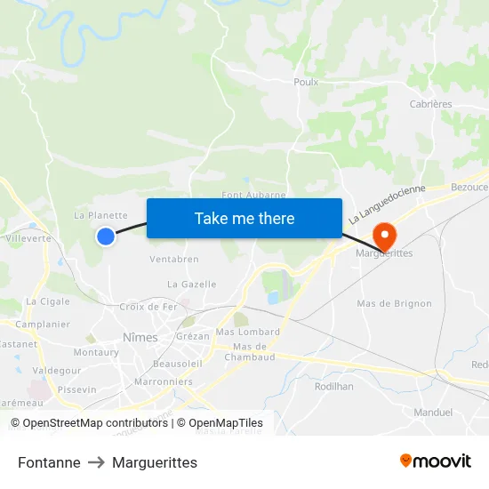 Fontanne to Marguerittes map
