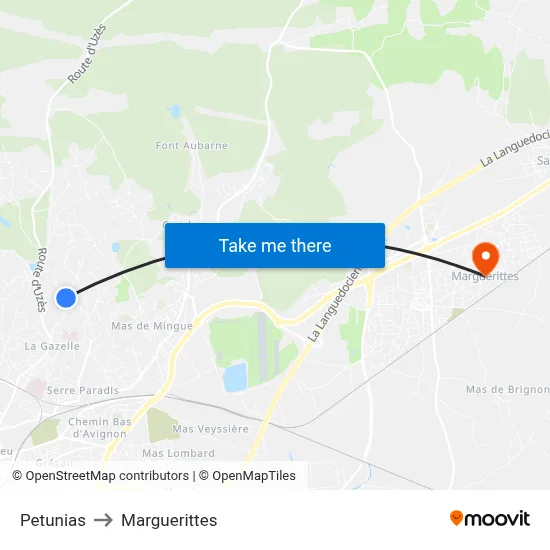 Petunias to Marguerittes map