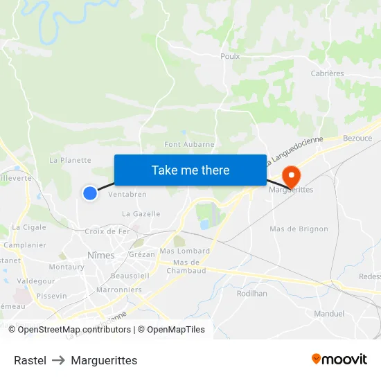 Rastel to Marguerittes map