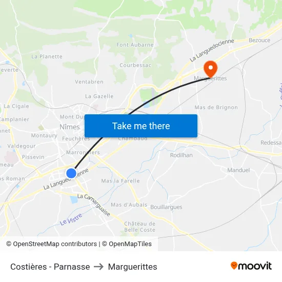Costières - Parnasse to Marguerittes map