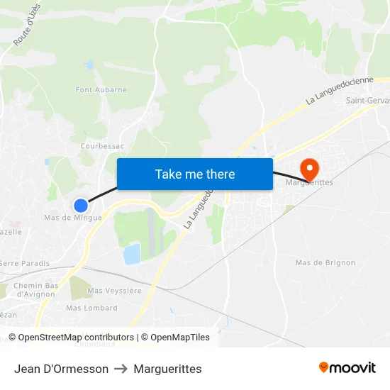 Jean D'Ormesson to Marguerittes map