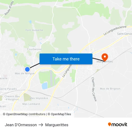 Jean D'Ormesson to Marguerittes map