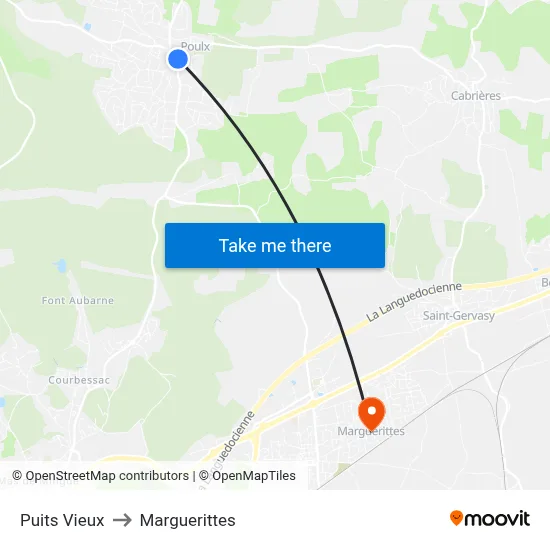 Puits Vieux to Marguerittes map