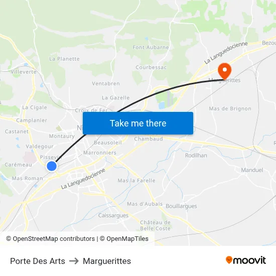 Porte Des Arts to Marguerittes map