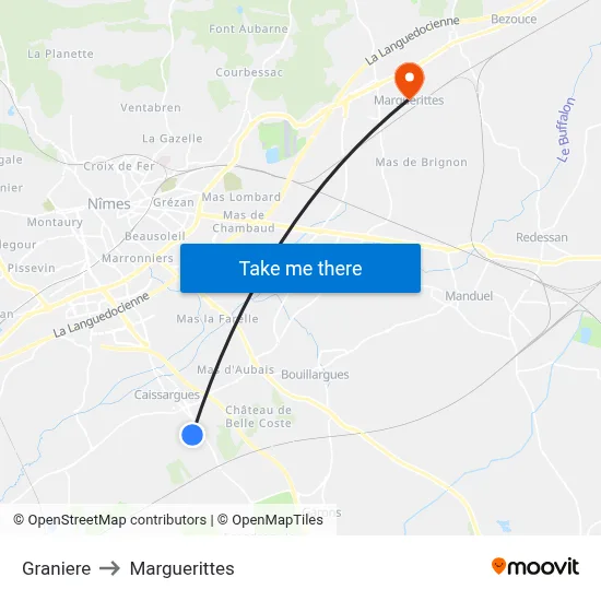 Graniere to Marguerittes map