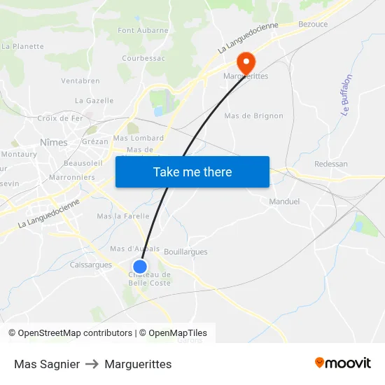 Mas Sagnier to Marguerittes map