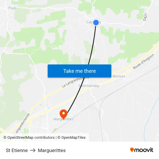 St Etienne to Marguerittes map