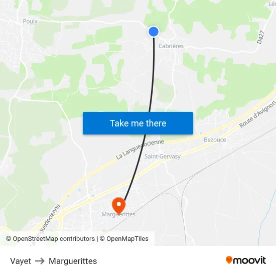 Vayet to Marguerittes map