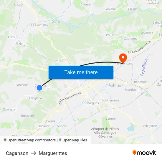 Caganson to Marguerittes map