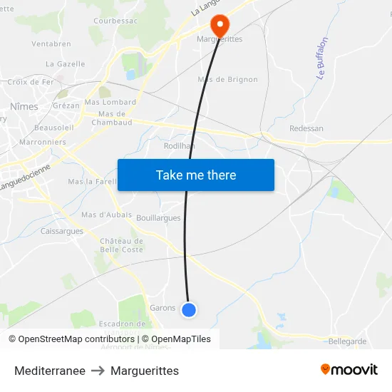 Mediterranee to Marguerittes map