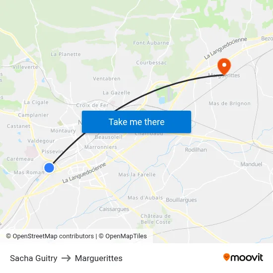 Sacha Guitry to Marguerittes map