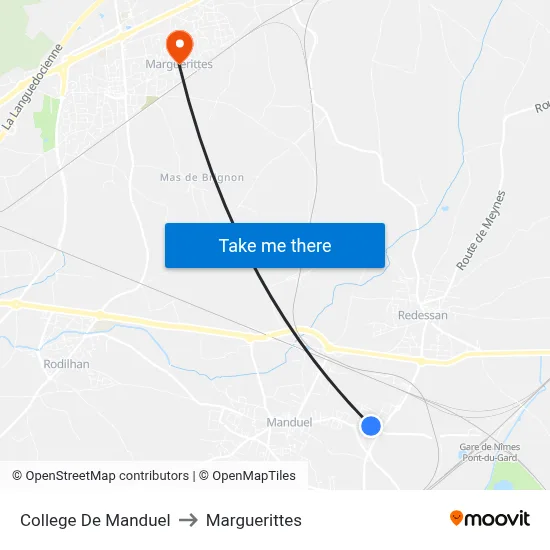 College De Manduel to Marguerittes map
