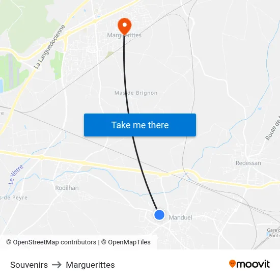 Souvenirs to Marguerittes map