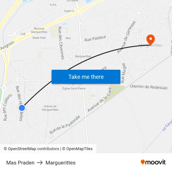Mas Praden to Marguerittes map