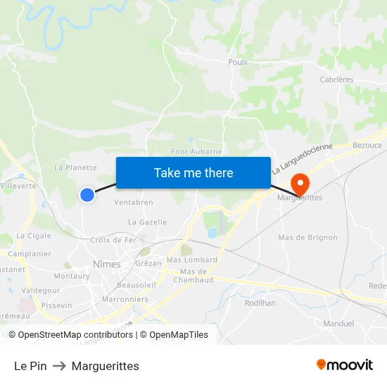 Le Pin to Marguerittes map