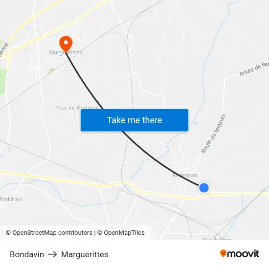 Bondavin to Marguerittes map