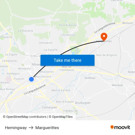 Hemingway to Marguerittes map