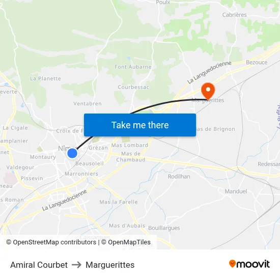 Amiral Courbet to Marguerittes map