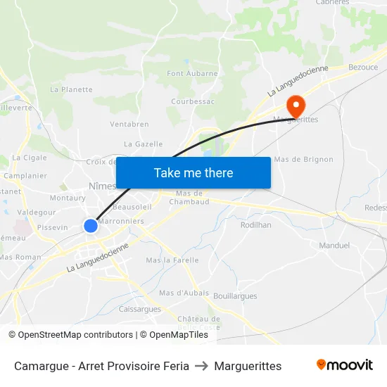 Camargue - Arret Provisoire Feria to Marguerittes map