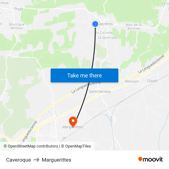 Caveroque to Marguerittes map