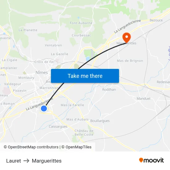Lauret to Marguerittes map