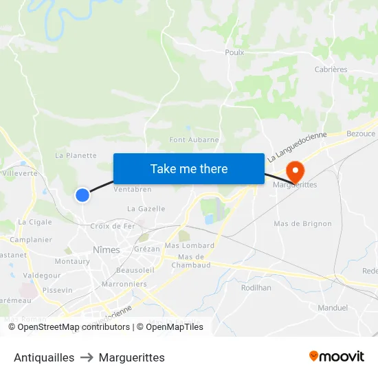 Antiquailles to Marguerittes map