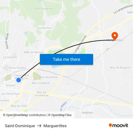 Saint-Dominique to Marguerittes map