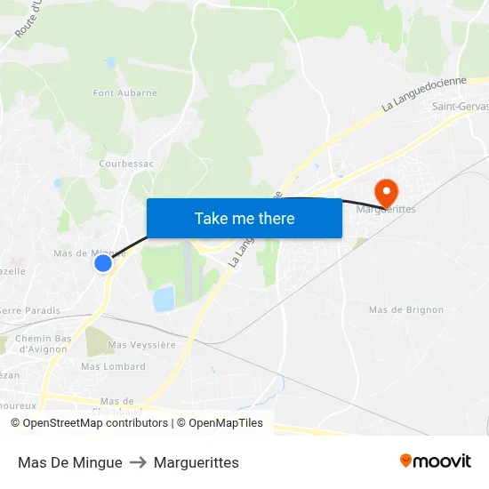 Mas De Mingue to Marguerittes map