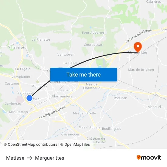 Matisse to Marguerittes map