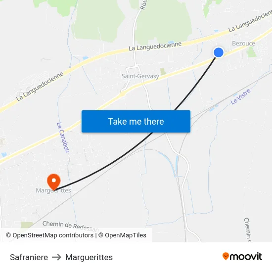 Safraniere to Marguerittes map