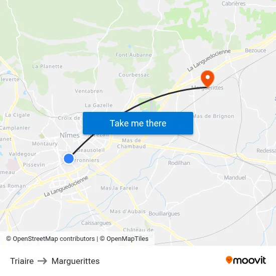 Triaire to Marguerittes map