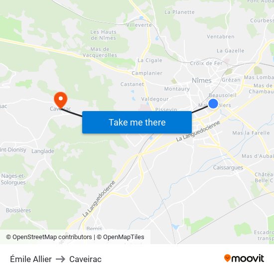 Émile Allier to Caveirac map