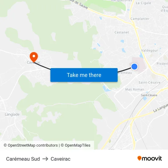 Carémeau Sud to Caveirac map