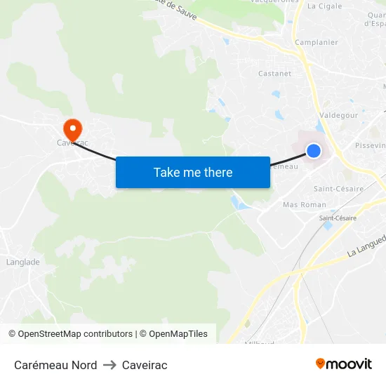Carémeau Nord to Caveirac map