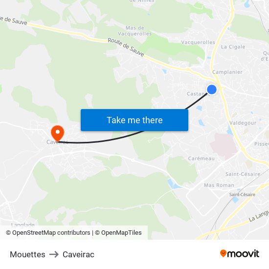 Mouettes to Caveirac map