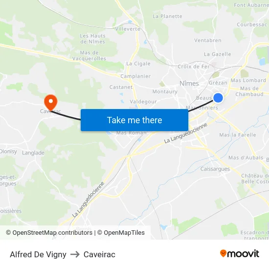 Alfred De Vigny to Caveirac map