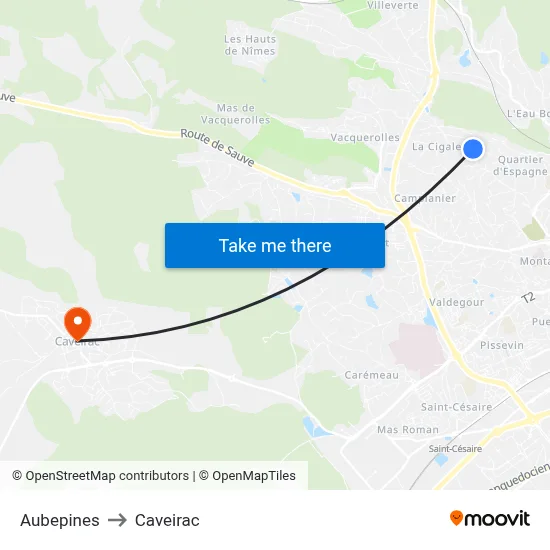 Aubepines to Caveirac map