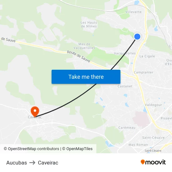 Aucubas to Caveirac map