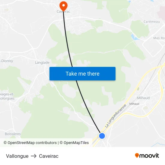 Vallongue to Caveirac map