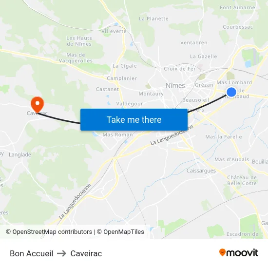 Bon Accueil to Caveirac map